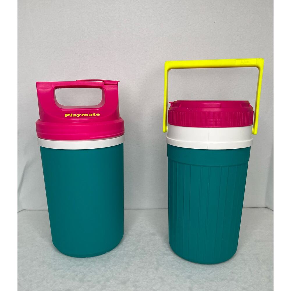 Two Retro Neon Vintage 90’s 80’s Igloo Playmate Water Cooler Thermos Pink Teal